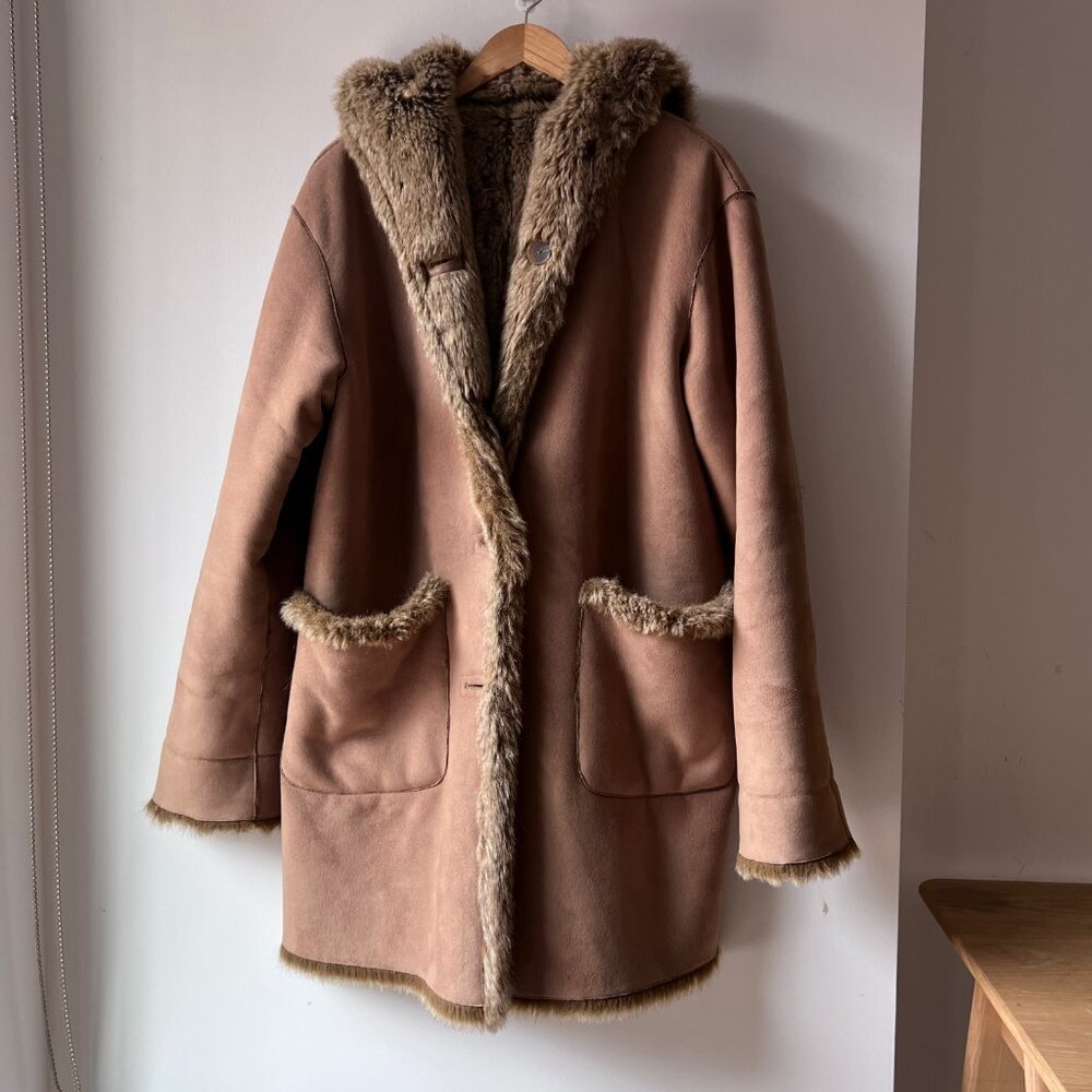 Rare Find! High-Quality Vintage Reversible Faux Fur & Leather Coat — Hooded, Tog